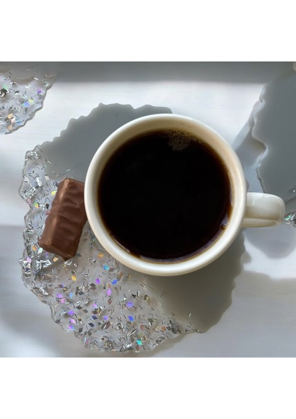 Epoksi Reçine Bardak Altlığı - Gri Şeffaf - 4'lü Set fiyatları