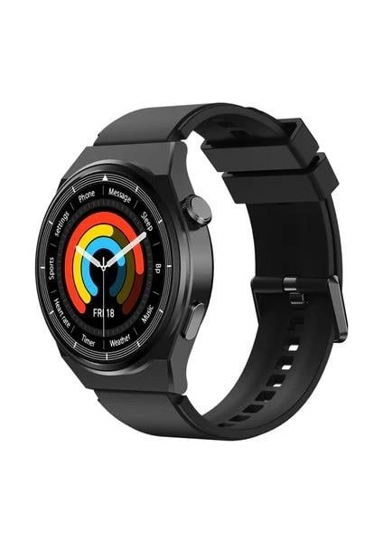 Gt3 Siyah Spor Yuvarlak Akıllı Saat Huawei Samsung Apple iPhone Uyumlu 3 Kordon Çelik, Deri ve Silikon Kordonlu modelleri