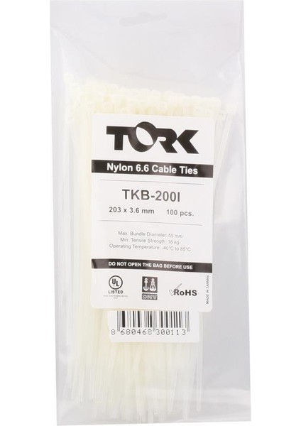TRK-370-7,5 mm Beyaz 100'lü Kablo Bağı (84874)