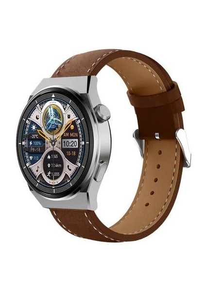 Gt3 Gümüş Spor Yuvarlak Akıllı Saat Huawei Samsung Apple iPhone Uyumlu 3 Kordon Çelik, Deri ve Silikon Kordonlu fiyatları