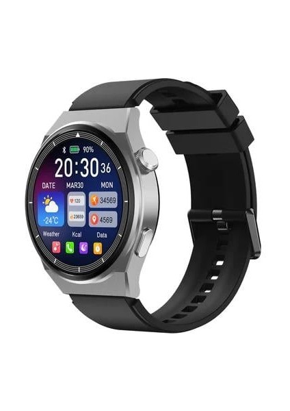 Gt3 Gümüş Spor Yuvarlak Akıllı Saat Huawei Samsung Apple iPhone Uyumlu 3 Kordon Çelik, Deri ve Silikon Kordonlu fırsatları