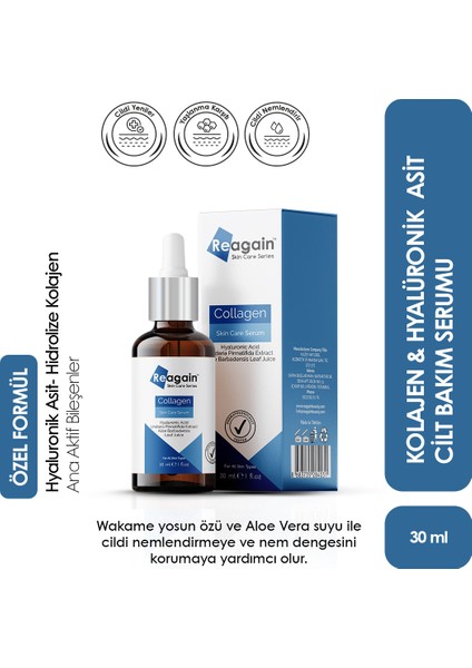 Dolgunlaştırıcı ve Yoğun Nemlendirici Kolajen, Hyaluronic Acid, Algae Cilt Bakım Serumu 30 ml