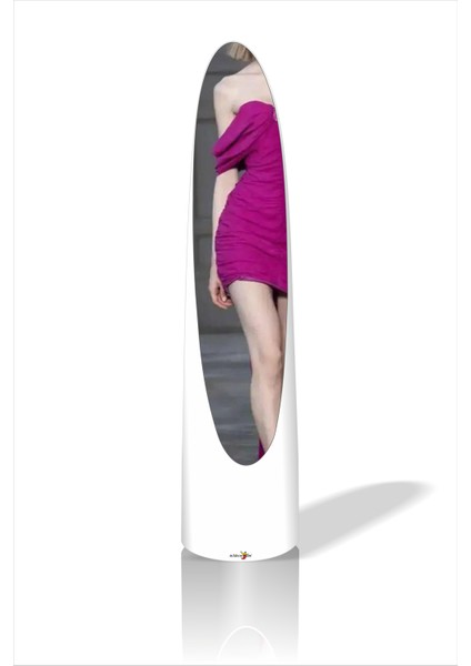 Ilginç Değişik Yuvarlak 168 cm Beyaz Silindir Elips Boy Banyo Ofis Mağaza Salon Aynası