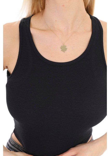 Siyah Fitilli Super Crop Örme Atlet