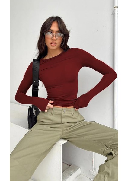 Bordo Bisiklet Yaka Basic Uzun Kollu Body fiyatları