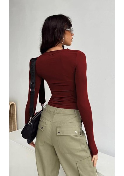 Bordo Bisiklet Yaka Basic Uzun Kollu Body modelleri