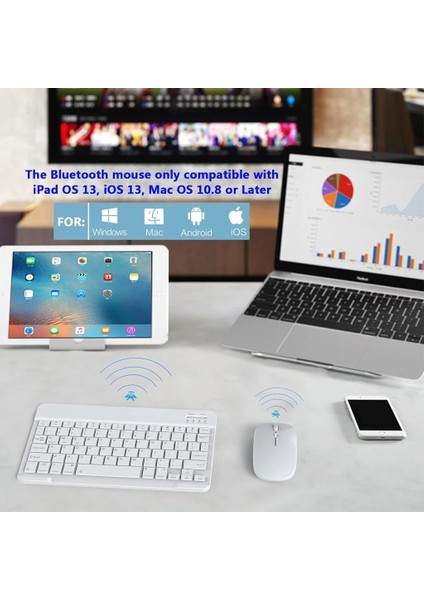 Blackview Tab 30 Wi-Fi Tablet 10.1" Uyumlu Kablosuz Bluetooth Şarjlı Klavye Şarjlı Mouse Seti - Beyaz
