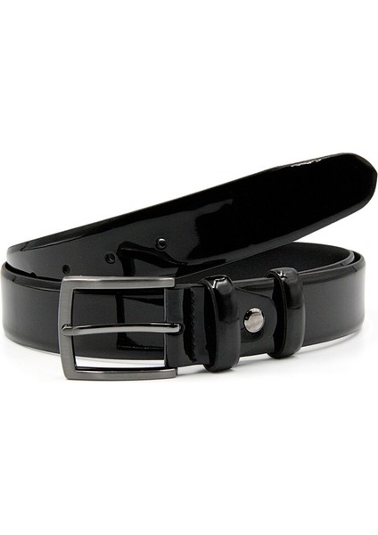 Erkekler Için Parlak Siyah Klasik Deri Kemer