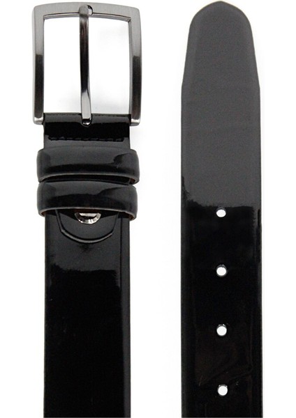 Erkekler Için Parlak Siyah Klasik Deri Kemer fırsatları
