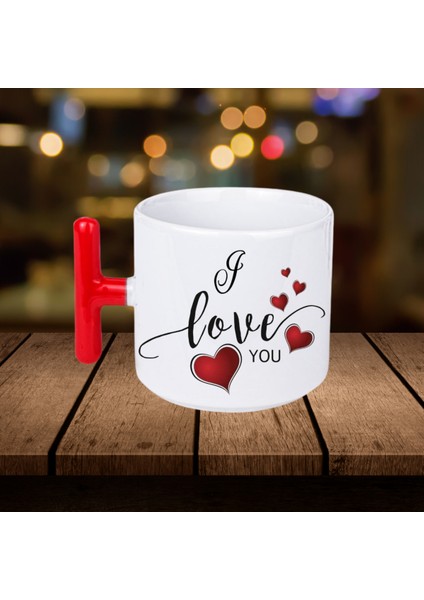 Kalpli I Love You Yazılı Kırmızı T-Sap Bardak