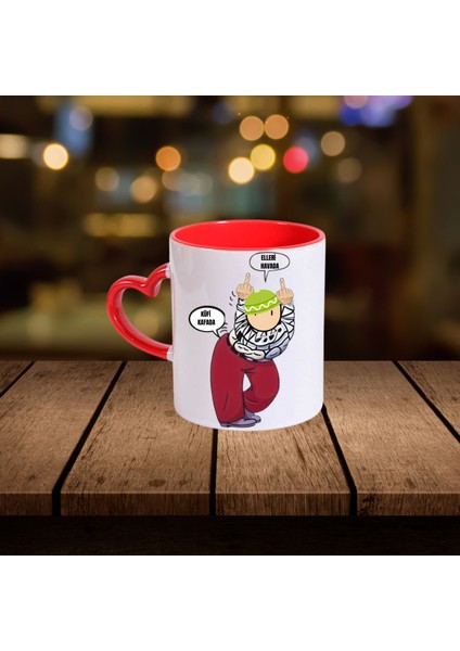 Kırmızı Kalp Saplı Kufi Kafada Bardağı