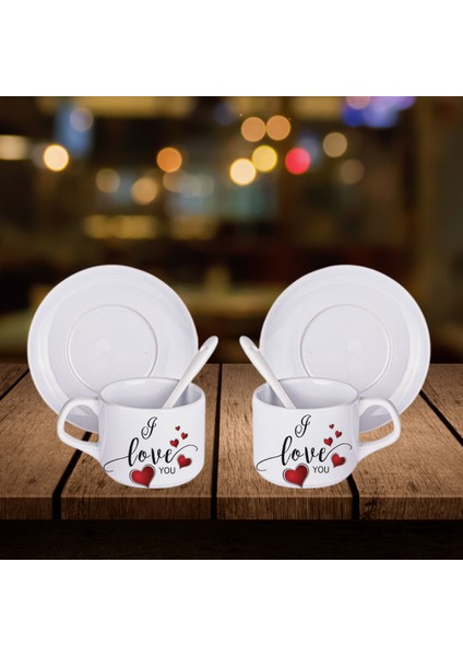 Çift Bardağı Kalpli I Love You Bardak