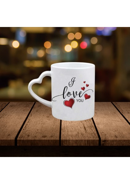 I Love You Yazılı Kalp Saplı Bardak
