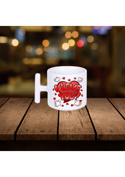Beyaz T-Sap Kalpli I Love You Yazılı Bardak