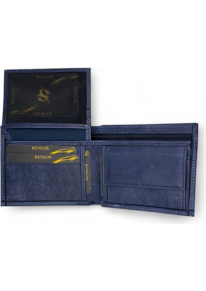 Hakiki Deri Lacivert Erkek Cüzdanı - Çoklu Kart ve Para Bölmesi fırsatları