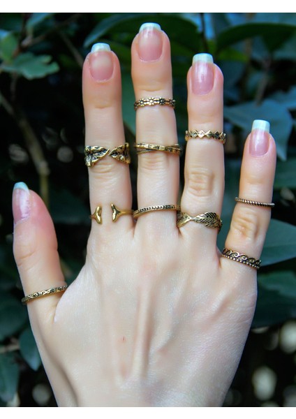 Antik Model 10'lu Ayarlanabilir Yüzük Seti EUY51 modelleri