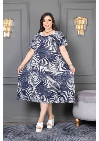 %100 Bambu Eteği Kloş Battal Desenli Elbise