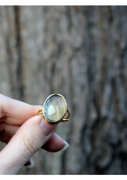 Doğal Taş Sitrin Doğal Taşlı Ayarlanabilir Altın Kaplama Kadın Yüzük EOUY3S modelleri