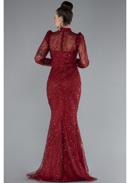 Uzun Kol Dik Yaka Taşlı Özel Tasarım Abiye ABU4526 fiyatları