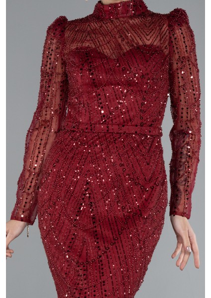 Uzun Kol Dik Yaka Taşlı Özel Tasarım Abiye ABU4526 modelleri