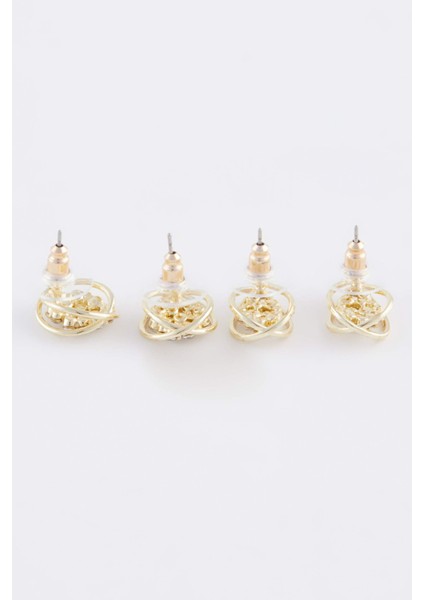 Kadın 2'li Taşlı Gold Küpe E1445AXNS