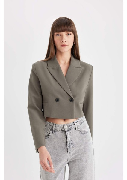 Crop Ceket Yaka Düğmeli Blazer Ceket C6671AX24AU