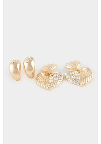 Kadın 2'li Taşlı Gold Küpe E1457AXNS