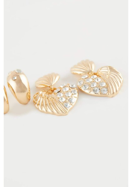 Kadın 2'li Taşlı Gold Küpe E1457AXNS