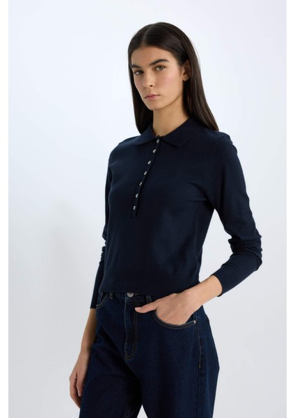Regular Fit Polo Yaka Basic Düz Triko Kazak D6259Ax25Sp