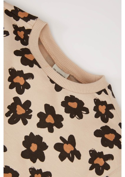 Kız Bebek 2'li Takım Çiçekli Bisiklet Yaka Sweatshirt Beli Lastikli Alt E0203A525SP modelleri