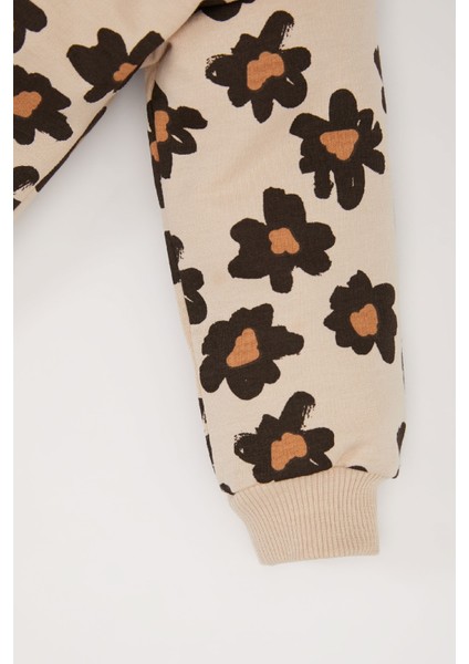 Kız Bebek 2'li Takım Çiçekli Bisiklet Yaka Sweatshirt Beli Lastikli Alt E0203A525SP fırsatları