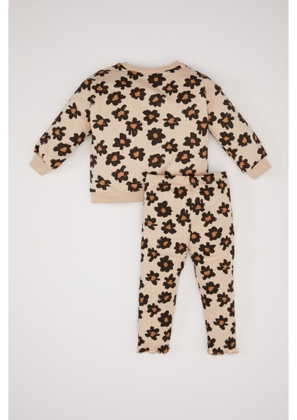 Kız Bebek 2'li Takım Çiçekli Bisiklet Yaka Sweatshirt Beli Lastikli Alt E0203A525SP indirimleri
