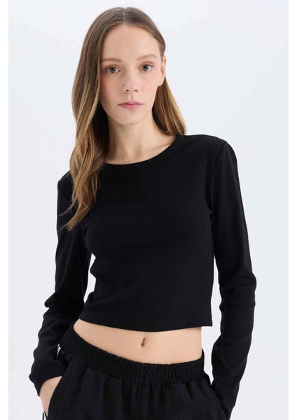 Coool Fitted Basic Düz Ribana Uzun Kollu Tişört E7797AX25SP