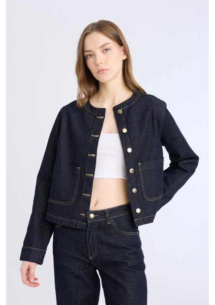 Crop Düğmeli Cepli Jean Ceket D5153AX25SP