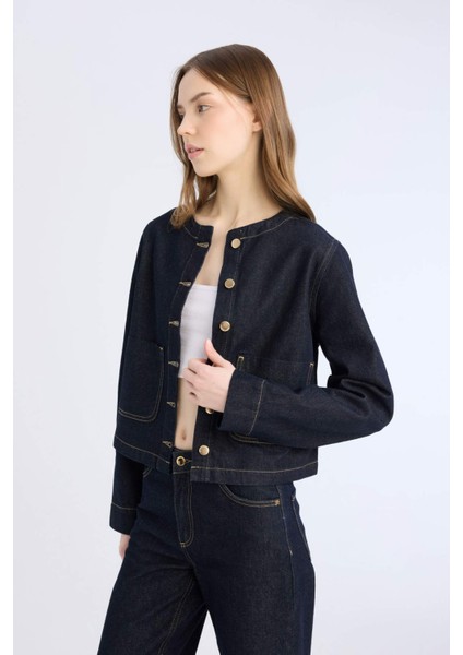Crop Düğmeli Cepli Jean Ceket D5153AX25SP