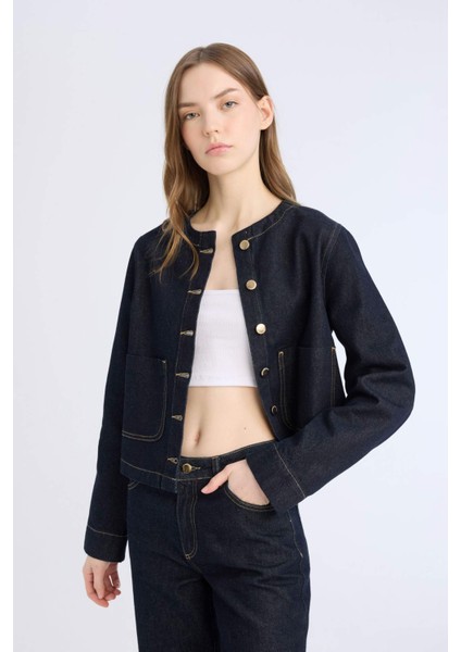 Crop Düğmeli Cepli Jean Ceket D5153AX25SP