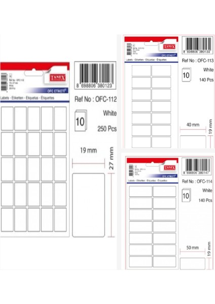 Ofc-112-113-114 Beyaz Ofis Etiketi 100 Ad-10-lu Poşet X 3