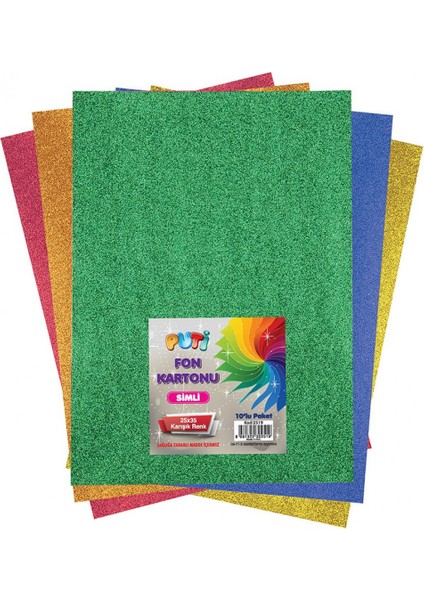 Simli Fon Kartonu 10 Lu Karışık Renk (25X35)