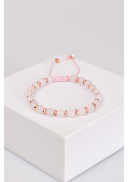 Pembe Kuvars - Hematit Doğal Taş Makrome Örme Bileklik Küre Kesim fiyatları