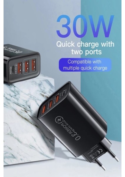 C6 Type-C + 3 USB Port Girişli Şarj Adaptörü -30W