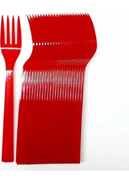 Plastik Kırmızı Renkli Lü x Parti Doğum Günü Çatal - 18 cm . - 25 Adetlik Paket
