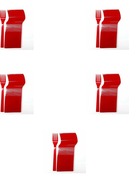 Plastik Kırmızı Renkli Lü x Parti Doğum Günü Çatal - 18 cm . - 25 Adetlik 5 Paket
