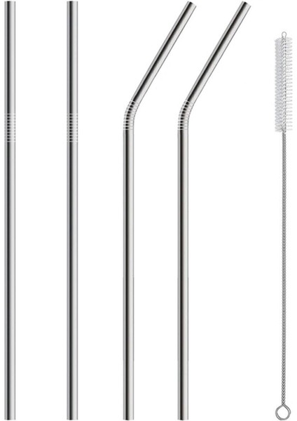 Herseyevinizde 5 Parça Metal Pipet - Paslanmaz Çevre Dostu Metal Pipet Fırça Seti