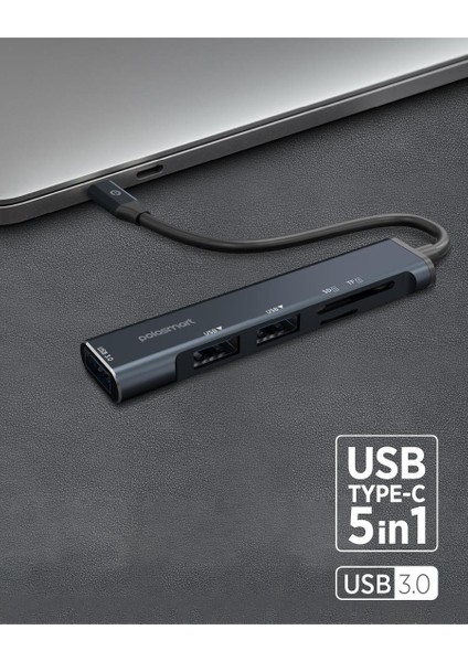 5 In 1 Dönüştürücü Hub USB 3.0 + Kart Okuyucu Siyah