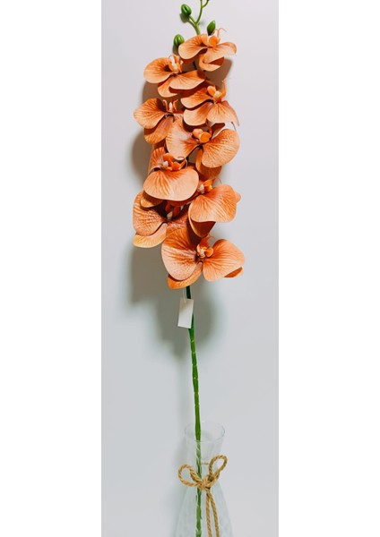 Yapay Dal Baskılı Islak Doku Orkide Çiçeği 88 cm Kiremit Rengi