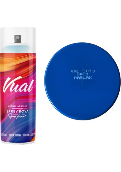 Vual Akrilik Sprey Boya Mavi Parlak 400 ml - RAL5010