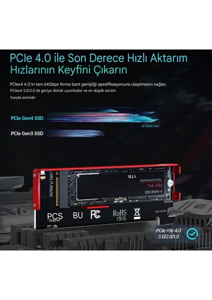 JEYI M.2 NVME'yi PCI-E 4.0 X16 Adaptörüne dönüştürücü, Alüminyum Isı Emicili Kasa ile PCI-E X16 Gen4 Genişletme Kartı
