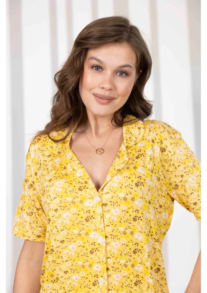 %100 Bambu Pamuklu Düğmeli Yakalı Gömlek Pijama Takımı
