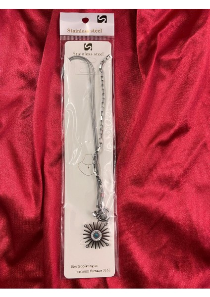 Ozzyshoptr Çelik Nazar Boncuklu Aşk Güneşi Figürlü Zirkon Taş Detay Kadın Kolye