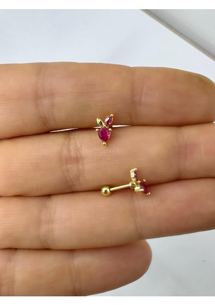 Zirkon Taşlı Tragus Helix Kıkırdak Lobe Conch Flat Uyumlu 1 Adet Piercing Küpe